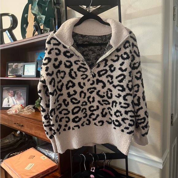 Sweet Lovely Jackets & Blazers - Leopard Print Sweater - Black and Cream